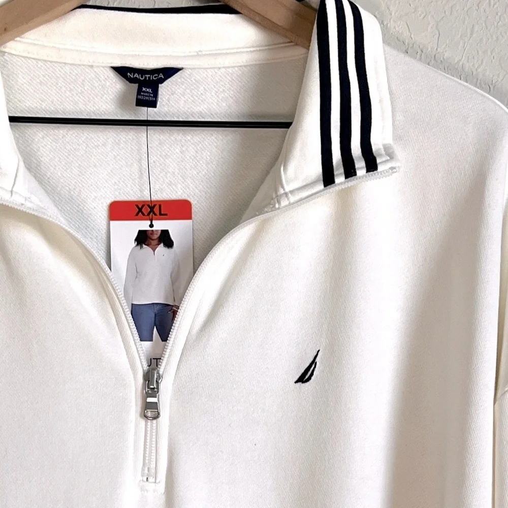 NAUTICA 1/4 Zip Polo Pullover Top Lightweight Sweatshirt White Navy NWT XXL - Picture 3 of 9